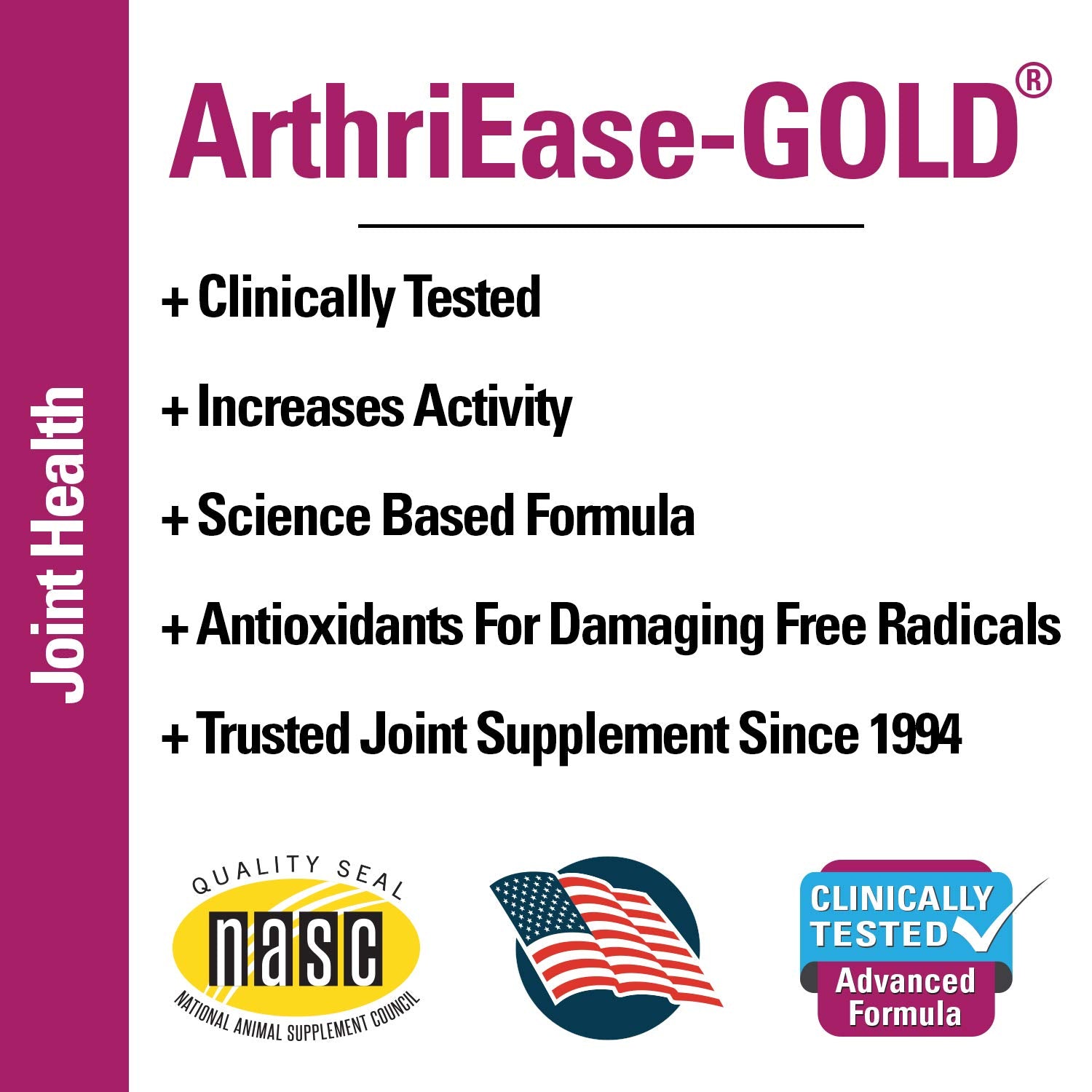 Vet Classics ArthriEase-Gold Hip & Joint Support for Dogs, Cats, Horses - Chewable Tablet Health Supplement - Alleviate Aches, D